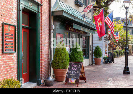 Facades with flags on State Circle in Annapolis, Maryland. Stock Photo