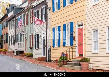 Historic homes in the Colonial Annapolis Historic District near downtown Annapolis, Maryland. Stock Photo