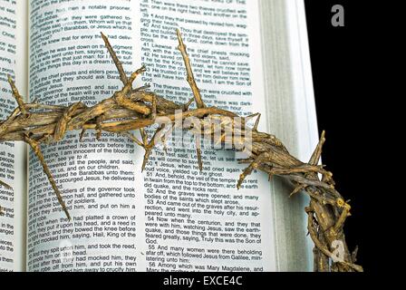 easter Crown of thorns on Holy Bible Stock Photo