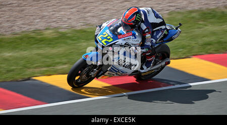 Hohenstein-Ernstthal, Germany. 11th July, 2015. British Moto GP rider Sam Lowes of Speed Up Racing Team in action during free practice at the Sachsenring racing circuit in Hohenstein-Ernstthal, Germany, 11 July 2015. The Motorcycling Grand Prix of Germany will be held at this location on 12 July. Photo: Jan Woitas/dpa/Alamy Live News Stock Photo