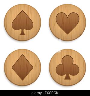 Casino wooden round icon card suits Stock Vector