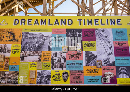 Dreamland, Margate, Kent, UK. Board showing the history of Dreamland. Stock Photo