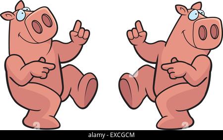 A happy cartoon pig dancing and smiling. Stock Vector