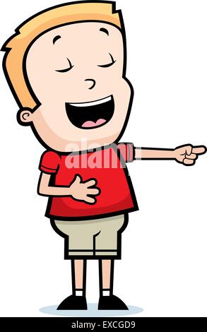 A happy cartoon child laughing and pointing. Stock Vector
