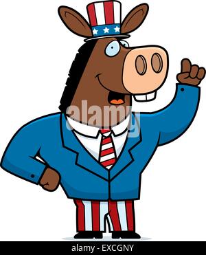 A happy cartoon donkey in a patriotic suit. Stock Vector