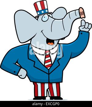 A happy cartoon elephant in a patriotic suit. Stock Vector