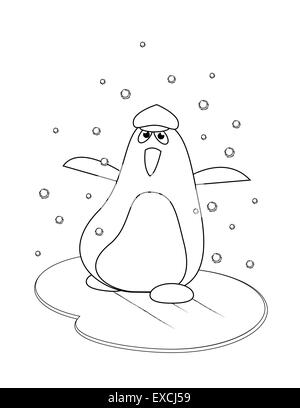 coloring with penguin Stock Vector