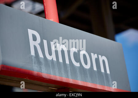 Runcorn is an industrial town and cargo port in Halton, Cheshire, UK.  Pictured There are two railway stations. Runcorn Mainline Stock Photo