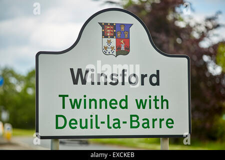 Pictured Winford twinned welcome sign   Winsford is a town and civil parish within the unitary authority of Cheshire West and Ch Stock Photo