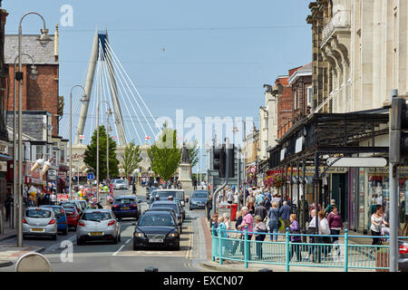 Pictures around Southport   Pictured  Lord Street with the Marine Way Bridge behind    Southport is a large seaside town in the Stock Photo