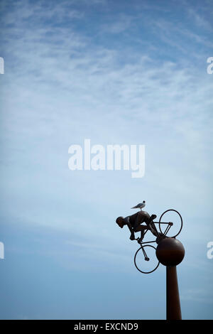 Pictures around Southport   Pictured cyclist statue on the pier   Southport is a large seaside town in the Metropolitan Borough Stock Photo