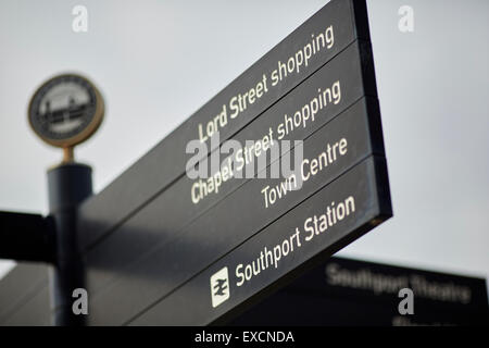 Tourist direction signs in the seaside town of Southport Stock Photo