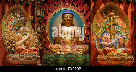 Collage of The Lord Buddha from Chinese Buddha Tooth Relic Temple in Chinatown of Singapore Stock Photo