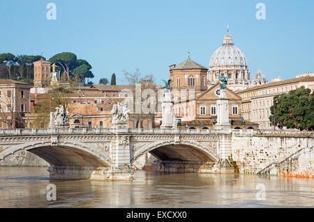 Rome - Vittorio Emanuele II and cupola of St. Peters basilica in the background. Stock Photo