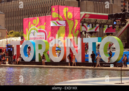 The  giant 'TORONTO' sign installed  in front of New City Hall on Nathan Phillips Square for PanAm games Stock Photo