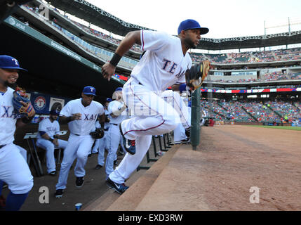 JUL 31, 2015: Texas Rangers second baseman Rougned Odor #12 during an MLB  game between the San Francisco Giants and the Texas Rangers at Globe Life  Park in Arlington, TX Texas defeated