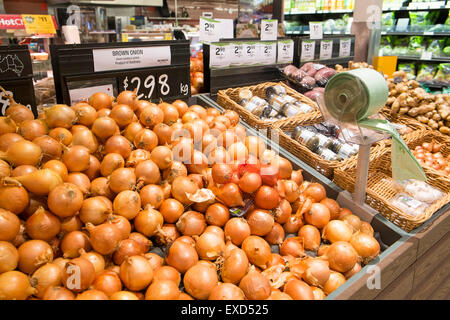 food and onions for sale in an australian woolworths supermarket in Sydney,australia Stock Photo