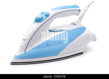 Blue steam electric iron isolated on white Stock Photo