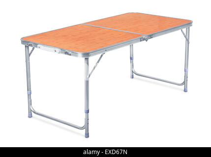 Folding camping table isolated on white Stock Photo