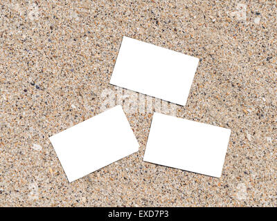 White Blank Business Cards On Beach Sand In Summer Stock Photo