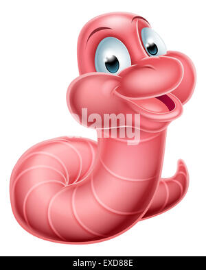 An illustration of a happy cute pink cartoon caterpillar worm or earthworm mascot Stock Photo
