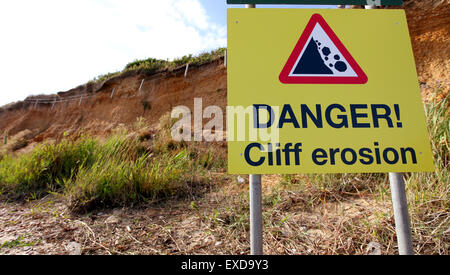 Danger Cliff Erosion sign at Lepe Beach in Hampshire Stock Photo