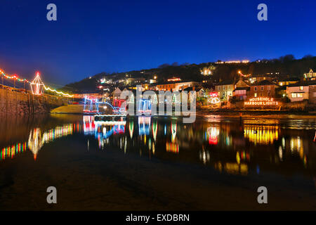 Mousehole Christmas Lights Cornwall; UK Stock Photo