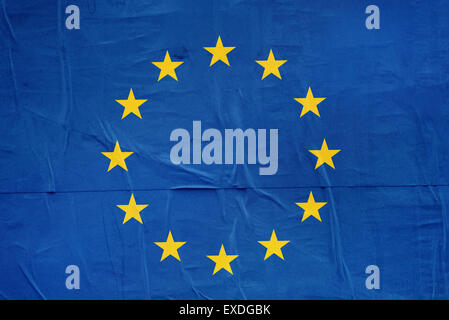 European Union EU Flag Print on Grunge Poster Paper, Retro Tone Vintage Effect Stock Photo