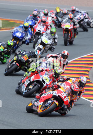 Hohenstein-Ernstthal, Germany. 12th July, 2015. MotoGP riders in action during the Motorcycle World Championship Grand Prix of Germany at the Sachsenring racing circuit in Hohenstein-Ernstthal, Germany, 12 July. Credit:  dpa picture alliance/Alamy Live News Stock Photo