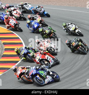 Hohenstein-Ernstthal, Germany. 12th July, 2015. MotoGP riders in action during the Motorcycle World Championship Grand Prix of Germany at the Sachsenring racing circuit in Hohenstein-Ernstthal, Germany, 12 July. Credit:  dpa picture alliance/Alamy Live News Stock Photo