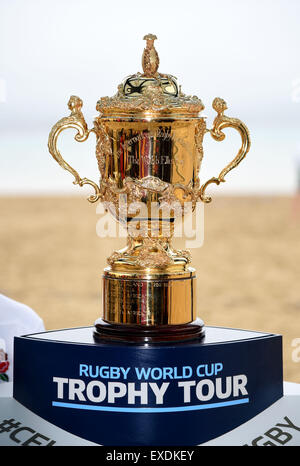 Rugby World Cup trophy. Webb Ellis Rugby World Cup trophy tour. Britain, UK Stock Photo