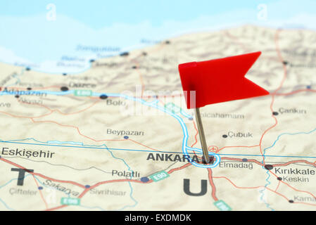 Ankara pinned on a map of europe Stock Photo