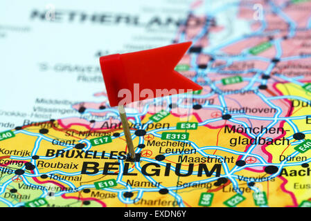 Brussels Pinned On A Map Of Europe Exdn6y 