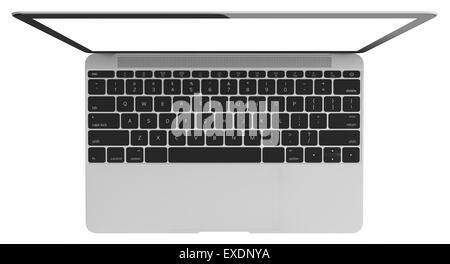 The new Laptop thinner and lighter with blank white screen. Isolated on white background Stock Photo