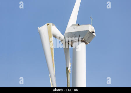Wind turbine with broken wings after a heavy spring storm in the Netherlands Stock Photo