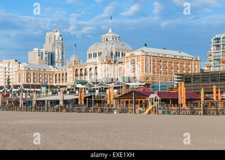 View from the beach at the famous Kurhaus with some restaurants in front of it, Scheveningen, The Netherlands Stock Photo