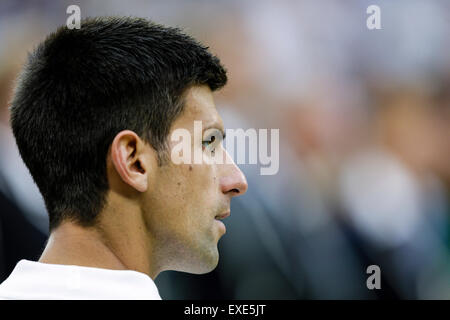 Wimbledon, UK. 12th July, 2015. The Wimbledon Tennis Championships. Gentlemens Singles Final between Novak Djokovic (SRB) and Roger Federer (SUI). Novak Djokovic Credit:  Action Plus Sports/Alamy Live News Stock Photo