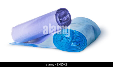 Two rolls of plastic garbage bags isolated on white background Stock Photo