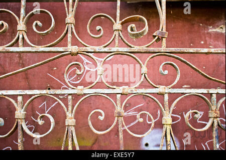 Part of an old ornate metal gate Stock Photo