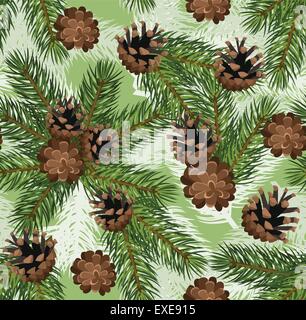 Vector seamless background with fir tree branches and cones. Stock Vector
