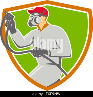 Illustration of car painter wearing face mask holding paint spray gun ...