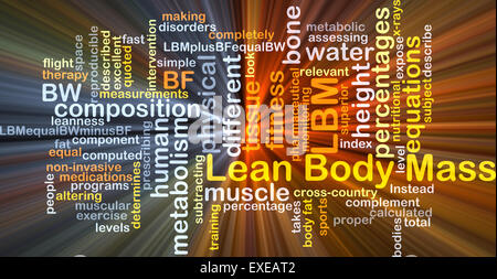 Background concept wordcloud illustration of lean body mass LBM glowing light Stock Photo