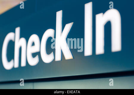 close up of check in sign at airport Stock Photo