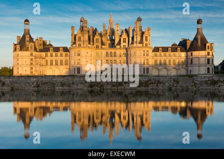 Sunset over the massive, 440 room, Chateau de Chambord, Loire-et-Cher, France