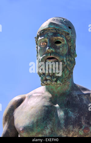 Portrait of Riace's Bronze modern copy of statue B blue sky background Stock Photo