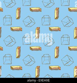 Sketch cube in vintage style, vector seamless pattern Stock Vector