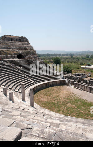 Miletus was an ancient Greek city flourishing from the 8th century BC in the west of nowadays Turkey. Its theater had 25000 seat Stock Photo