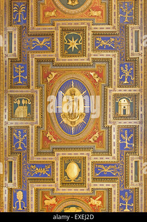 ROME, ITALY - MARCH 25, 2015: The Immaculate Conception as the central motive on flat coffered wooden ceiling (1592 - 1594) Stock Photo