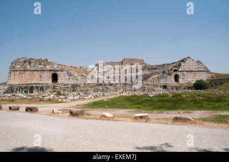 Miletus was an ancient Greek city flourishing from the 8th century BC in the west of nowadays Turkey. Its theater had 25000 seat Stock Photo