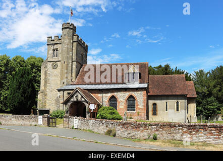 English Village part Saxon Church with tower and clock at Little Missenden in Bucks Stock Photo